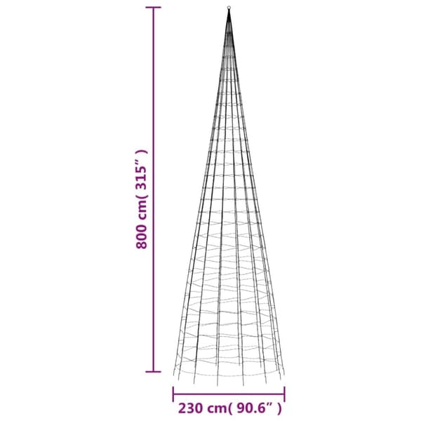 vidaXL LED joulukuusi lipputankoon 3000 sinistä LED-valoa 800 cm
