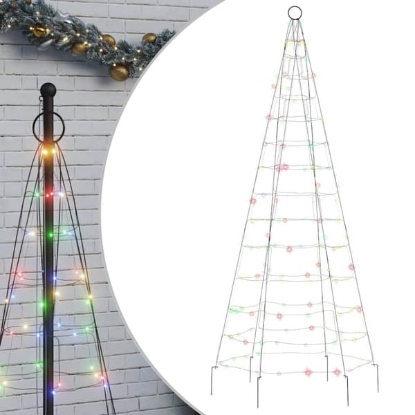 vidaXL LED joulukuusi lipputankoon 200 värikästä LED-valoa 180 cm