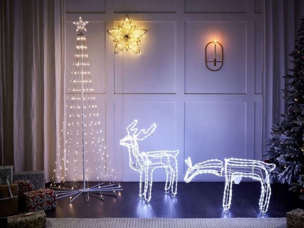 Utendørs LED-dekorasjon Hvit Metall 80 x 20 x 53 cm Animert rådyr Julepynt Julebelysning Hage