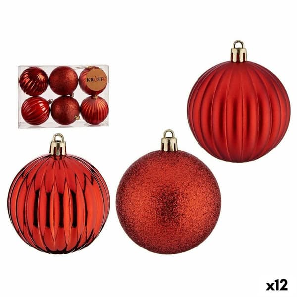 Uppsättning av julkulor Med relief Röd PVC Ø 7 cm (12 antal) CDON