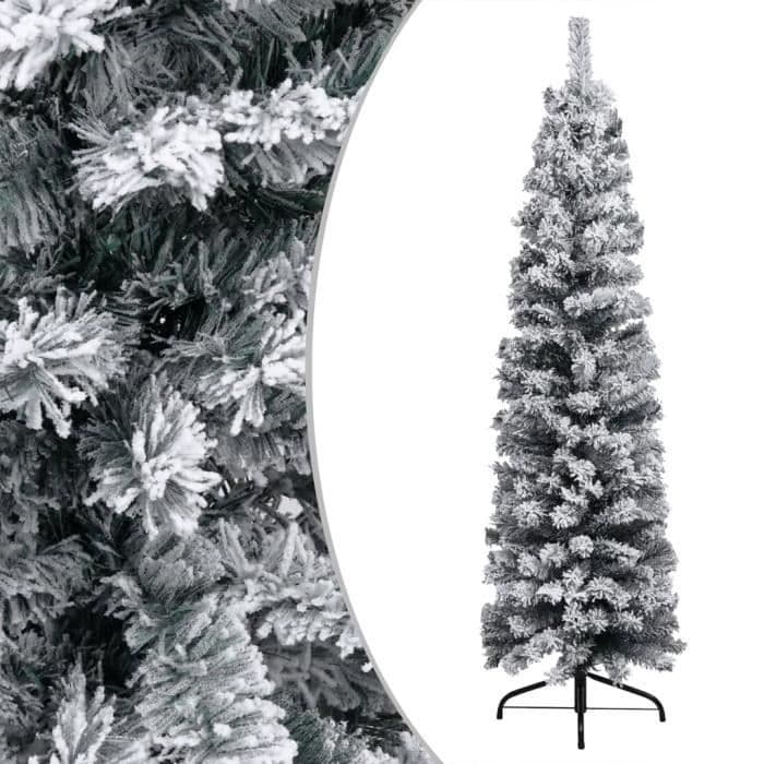 Smal julgran med LED och snöflingor Grön 210cm PVC SALUTUYA BD16799