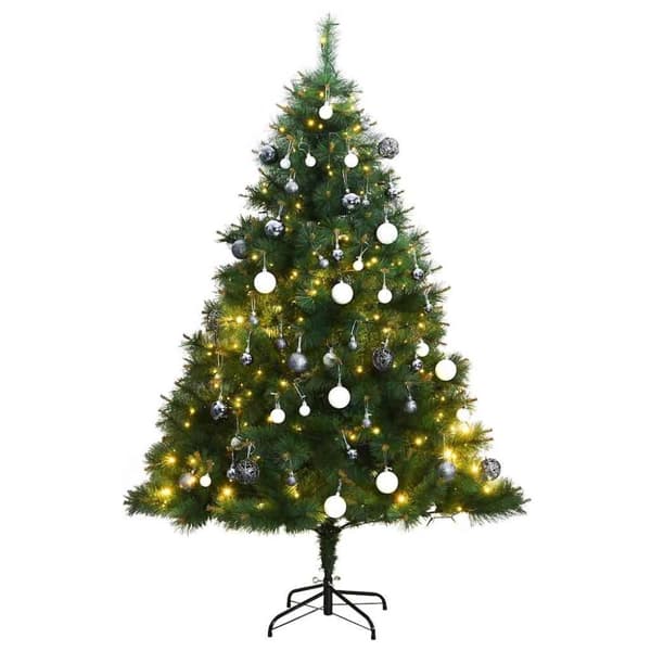 vidaXL kunstigt juletræ 150 LED'er og kuglesæt hængslet 150 cm