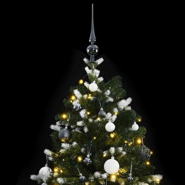 vidaXL kunstigt juletræ 150 LED'er og kuglesæt hængslet 120 cm