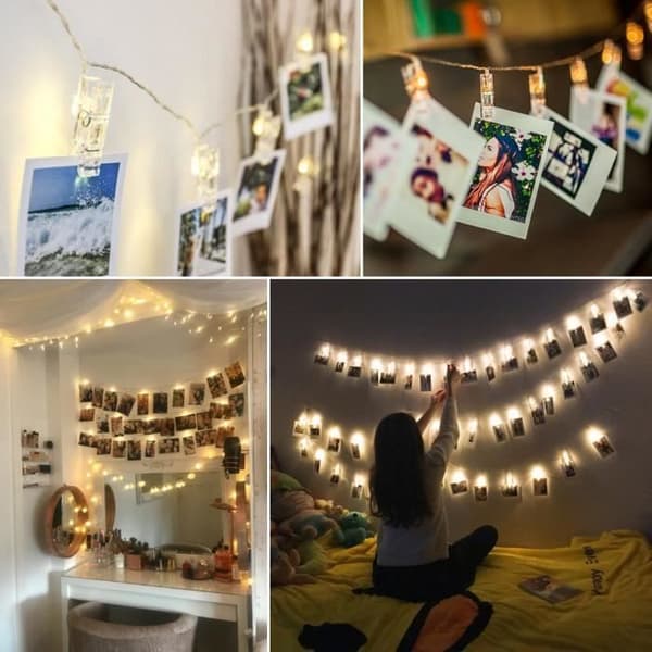 Julljusslingor, 40 LED-ljusslingor för fotoklämmor, 5M Starry Wall Dekor Light, Fotoljus