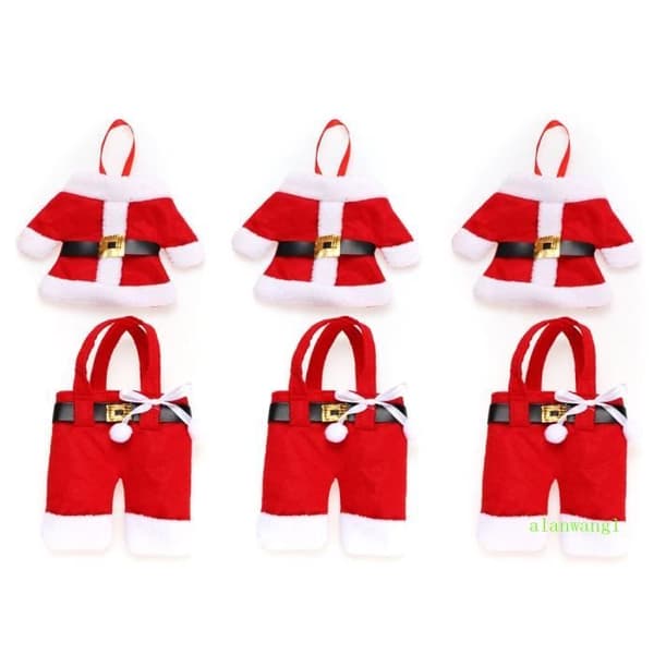 Juldekoration, en liten handväska, bestick lekkläder till jul (6 set, tre toppar, 3 byxor)