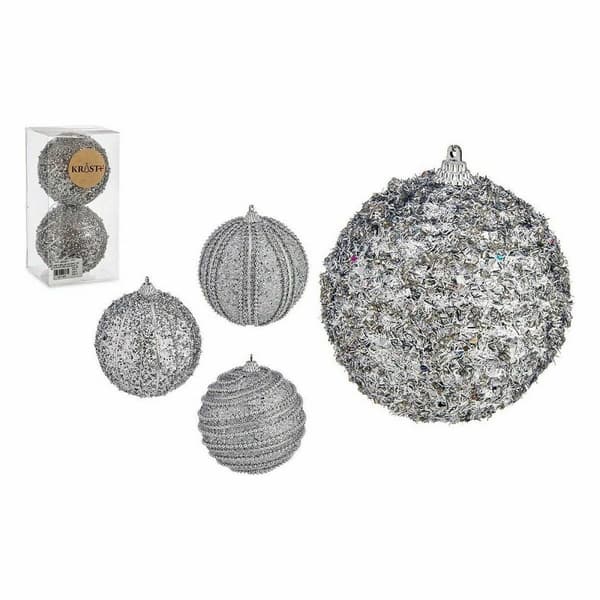Uppsättning av julkulor Krist+ 01496 Silvrig PVC Ø 10 cm Med relief (12 antal)