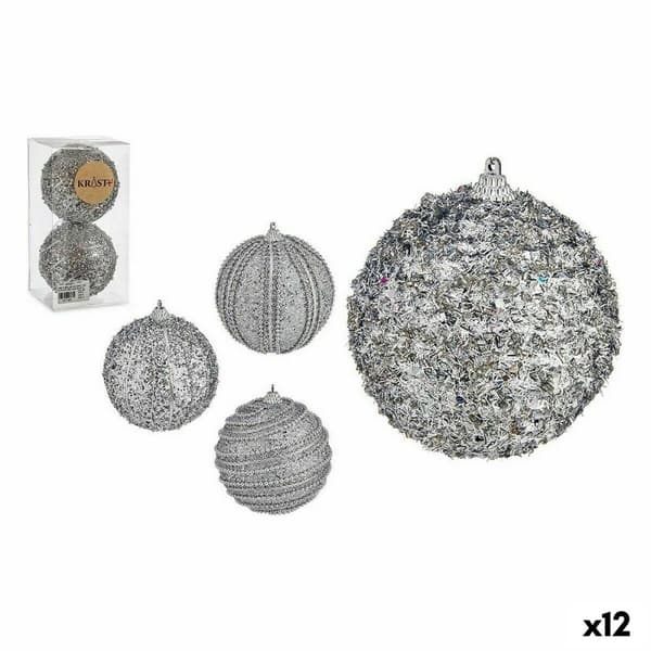 Uppsättning av julkulor Krist+ 01496 Silvrig PVC Ø 10 cm Med relief (12 antal)