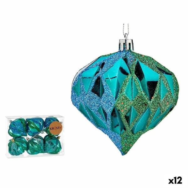 Sæt med julekugler Diamant Blå Plastik 8 x 9 x 8 cm (12 enheder)