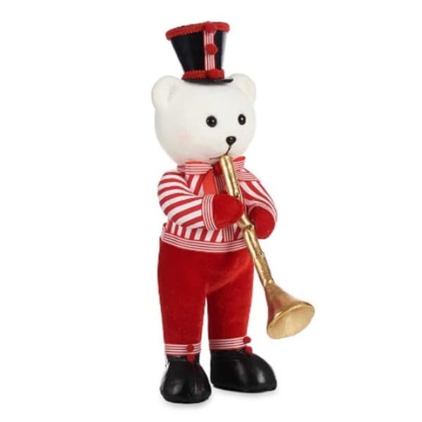 Dekorativ figur Bjørn Trompet Hvid Sort Rød polystyren 15 x 46 x 25 cm (2 enheder)