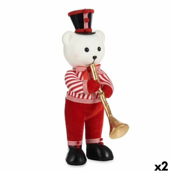 Dekorativ figur Bjørn Trompet Hvid Sort Rød polystyren 15 x 46 x 25 cm (2 enheder)