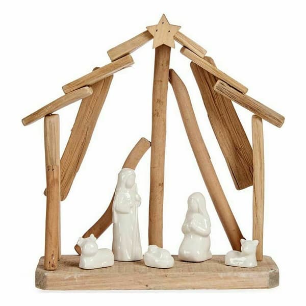 Julekrybbe Keramikk Brun Hvit 2 enheter 25 x 28 x 10 cm Naturell Tre (2 enheter)