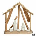 Miniatyrbilde 1 av 2: Julekrybbe Keramikk Brun Hvit 2 enheter 25 x 28 x 10 cm Naturell Tre (2 enheter)