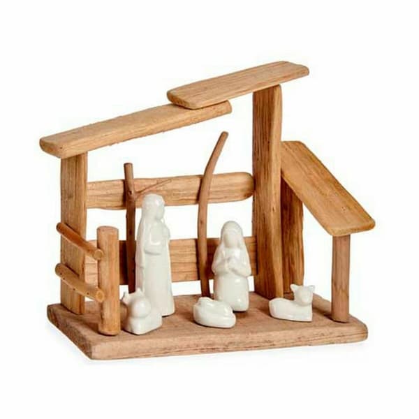 Julekrybbe Hvit Naturell Tre Keramikk 10 x 21 x 25 cm (2 enheter)