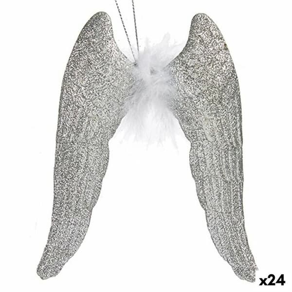 Julekule Englevinger Sølv Plast Glitter 12,5 x 15 x 2,5 cm (24 enheter)