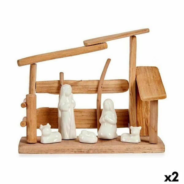 Seimikuvaelma Valkoinen Luonnollinen Puu Keraminen 10 x 21 x 25 cm (2 osaa)