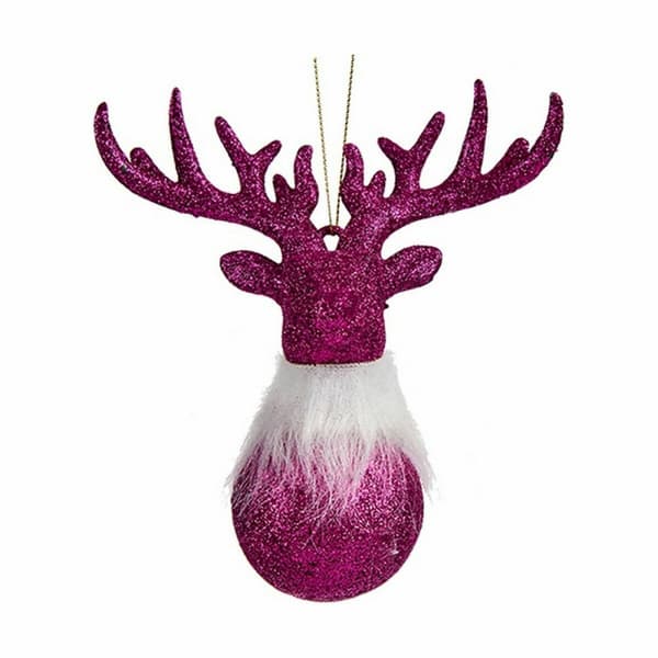 Joulukuusenpallo Poro Fuksia Muovinen Glitter 13,5 x 15,5 x 7 cm (24 osaa)