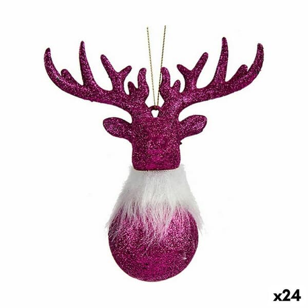 Joulukuusenpallo Poro Fuksia Muovinen Glitter 13,5 x 15,5 x 7 cm (24 osaa)
