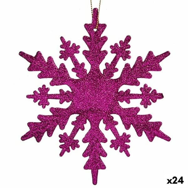 Joulukuusenpallo Lumihiutaleet Fuksia Muovinen Glitter 15 x 15 x 0,2 cm (24 osaa)