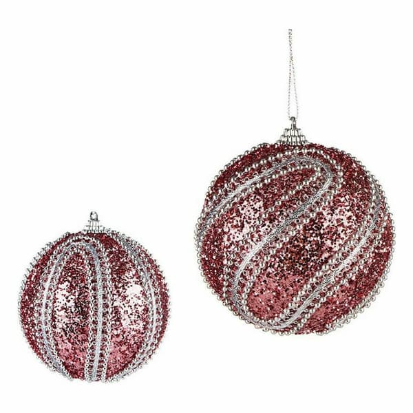 Sett med juletrekuler Krist+ 01498 Rosa Sølv PVC Ø 10 cm Med lettelse (12 enheter)