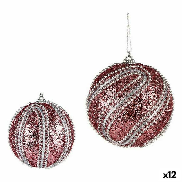 Sett med juletrekuler Krist+ 01498 Rosa Sølv PVC Ø 10 cm Med lettelse (12 enheter)