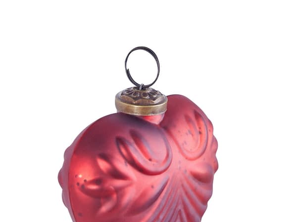 Håndlavede Julekugler Glas Rød Sæt af 4 Store Glaskugler til Juletræet Kugler Hjerte Form Design Juletræspynt Eksklusive Julekuglesæt