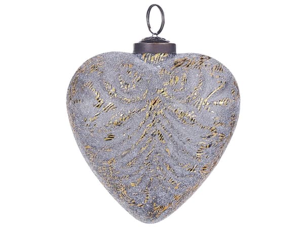 Sett med 4 håndlagde julekuler i grått glass, hjerteformede, hengende juletrekuler til juletreet Holiday Decor