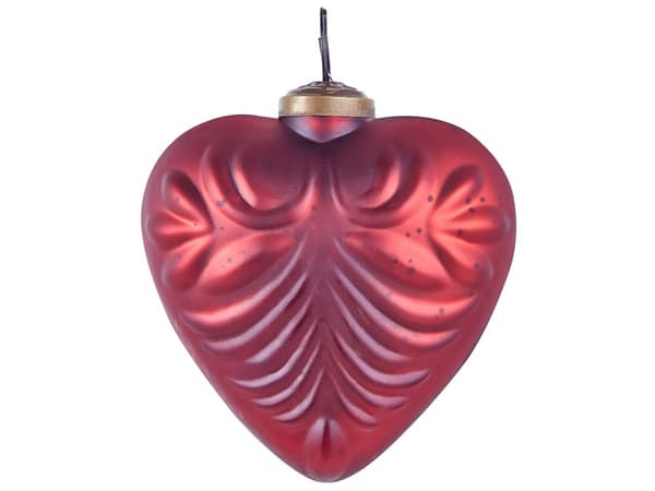 Sett med 4 håndlagde julekuler i grått glass, hjerteformede, hengende juletrekuler til juletreet Holiday Decor