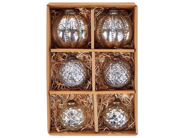 6 st Julkulor Handgjorda Silver Glas Hängande Julgranskulor Juldekor