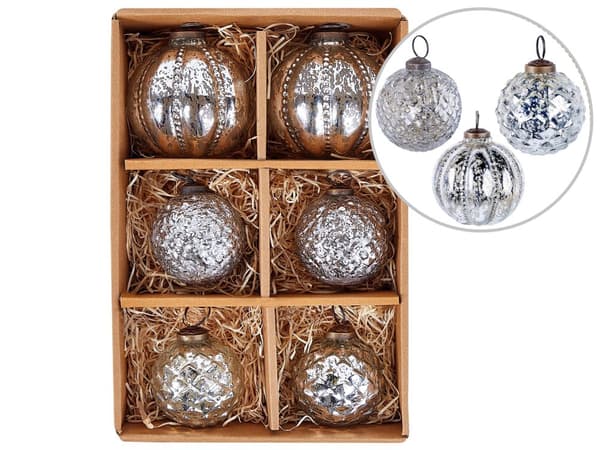 6 st Julkulor Handgjorda Silver Glas Hängande Julgranskulor Juldekor