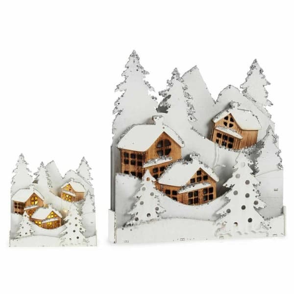 Prydnadsfigur Ljus Stad Vit Brun Trä 44 x 48 x 7,5 cm (4 antal)