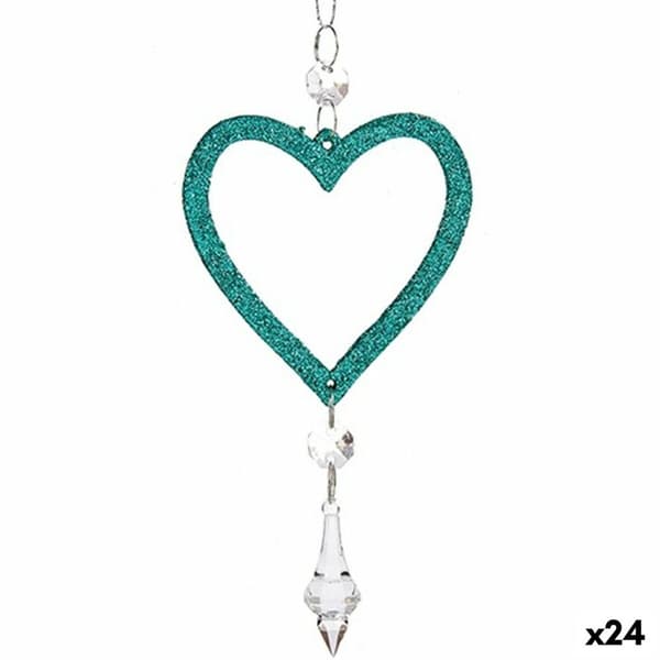 Julgranskula Hjärta Grön Plast Glitter 9 x 16 x 2 cm (24 antal)