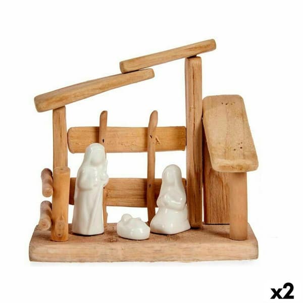 Seimikuvaelma Valkoinen Luonnollinen Puu Keraminen 18 x 17 x 8 cm (2 osaa)