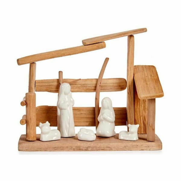 Seimikuvaelma Valkoinen Luonnollinen Puu Keraminen 10 x 21 x 25 cm (2 osaa)