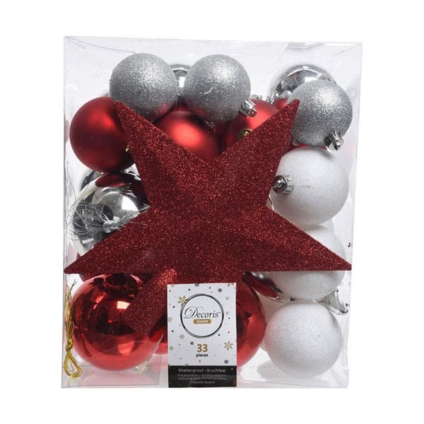 Julgranskulor Decoris Rojo/Blanco 33 Delar