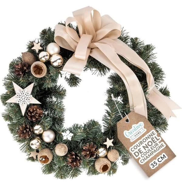 Julkrans Champagne - CREATIVE HOME - Diameter 35 cm - Dörrkrans - Utomhusdekoration Jul