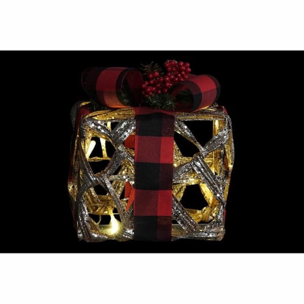 Koristerasiasetti DKD Home Decor LED Hopeinen Musta Punainen Punainen/Musta Rottinki Glitter 25 x 25 x 30 cm (3 Kappaletta)