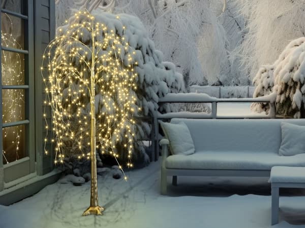 Kunstig Juletre Gull 180 cm PVC Forhåndsopplyst med LED-lys Utendørs Innendørs Skandinavisk