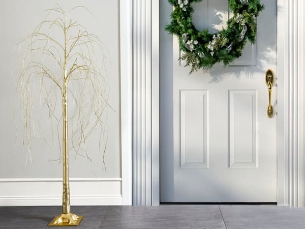 Kunstig Juletre Gull 180 cm PVC Forhåndsopplyst med LED-lys Utendørs Innendørs Skandinavisk