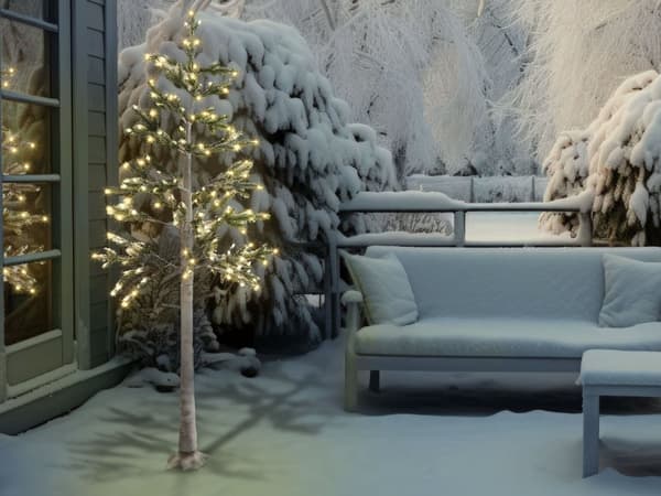Kunstig Juletre Hvit PE 180 cm Forhåndsbelyst med LED-lys Utendørs Innendørs Snødekket Skandinavisk