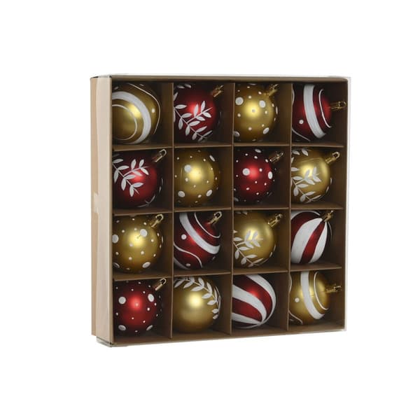 Julgranskulor Home ESPRIT Röd Gyllene PVC 25 x 6 x 25 cm (16 Delar)
