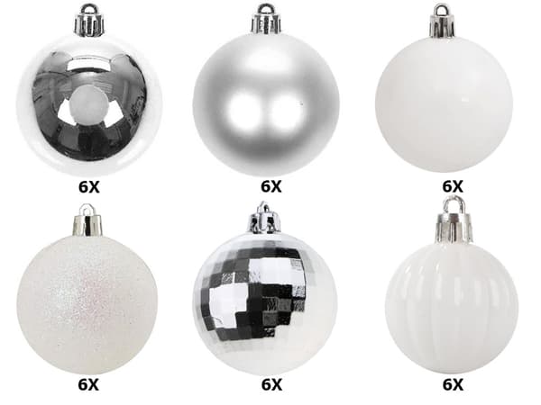 36-Pack Julkulor - Silver & Vit - 6 cm