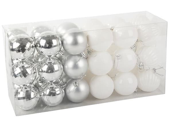 36-Pack Julkulor - Silver & Vit - 6 cm