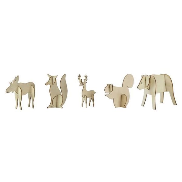 Trä vinterdjur modell 10,5cm 5 stycken - MegaCrea DIY Beige