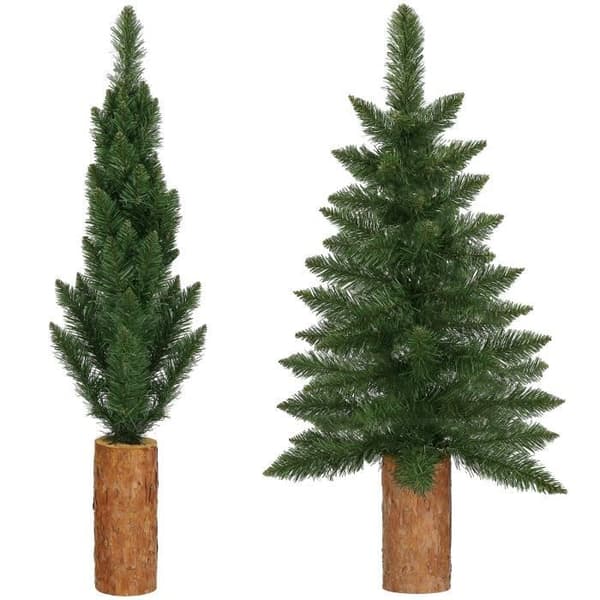 Konstgjord julgran - SPRINGOS - 100 cm - Grön med naturlig stam - PVC, PE - Inomhus