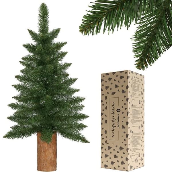 Konstgjord julgran - SPRINGOS - 100 cm - Grön med naturlig stam - PVC, PE - Inomhus