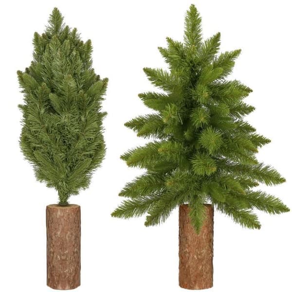 Konstgjord julgran - SPRINGOS - 90 cm - Grön med naturlig stam - PVC, PE - Inomhus