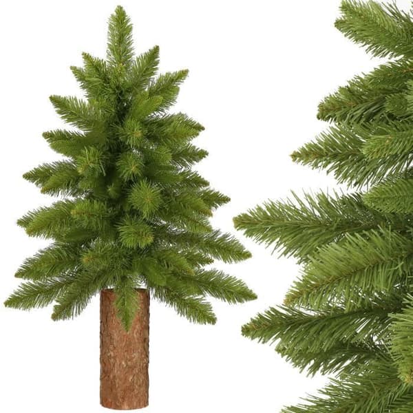 Konstgjord julgran - SPRINGOS - 90 cm - Grön med naturlig stam - PVC, PE - Inomhus