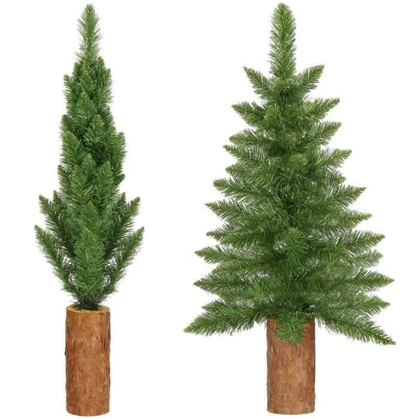 Konstgjord julgran - SPRINGOS - 80 cm - Grön med naturlig stam - PVC, PE - Inomhus