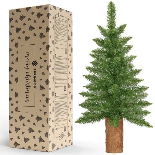 Konstgjord julgran - SPRINGOS - 80 cm - Grön med naturlig stam - PVC, PE - Inomhus