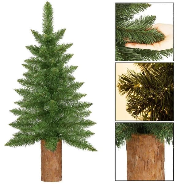 Konstgjord julgran - SPRINGOS - 80 cm - Grön med naturlig stam - PVC, PE - Inomhus